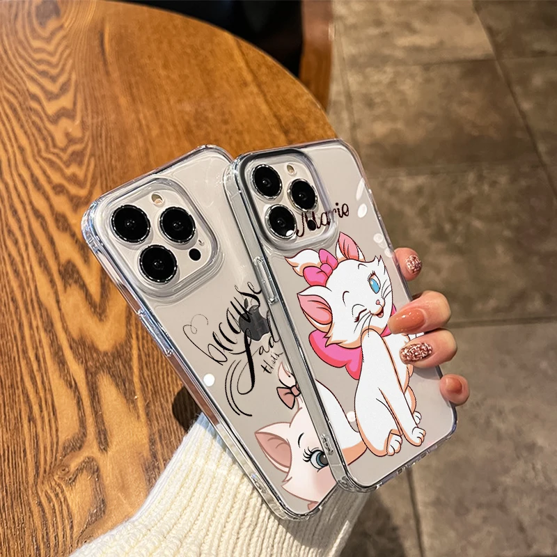 Disney Marie Cat Cartoon for Apple iPhone 15 14 13 12 11 Pro Max X XR XS 8 7 6 5 SE Transparent Silicone Soft Phone Case Fundas