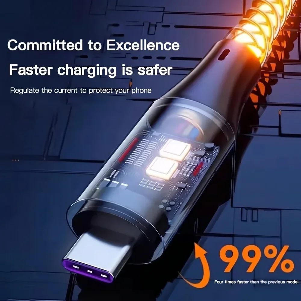 66W Flowing Led Luminous RGB USB C To Type C Charging Cable Sync Data Usb Cable for IPhone 17 16 Pro Huawei Samsung Oppo Vivo