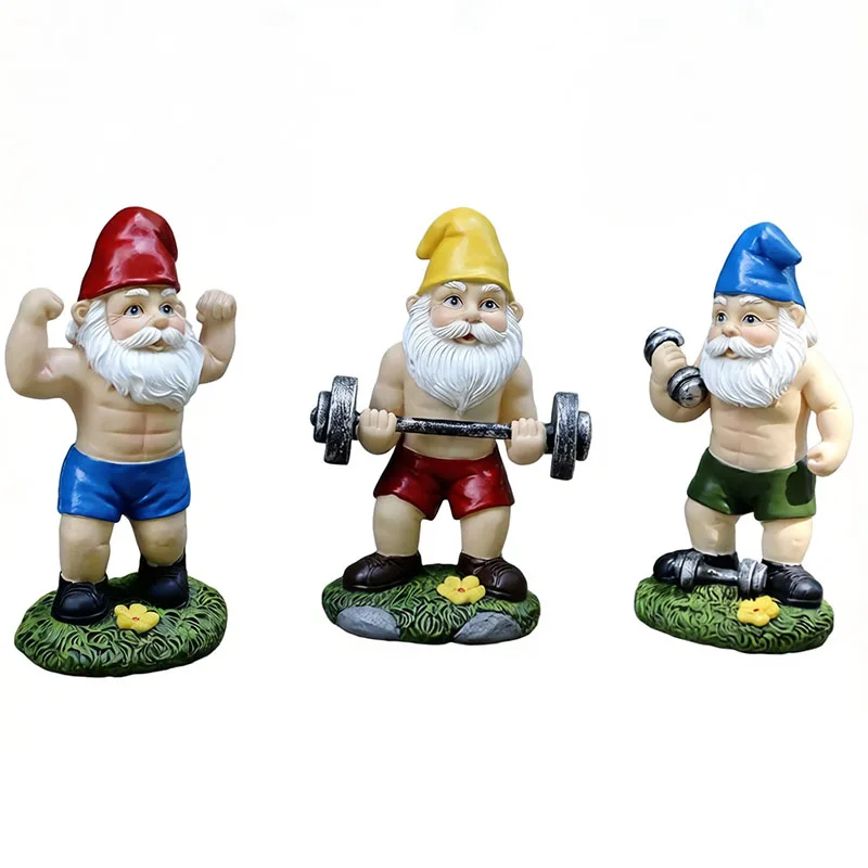 

Fitness Gnome Figurine Dwarf Fitness Dumbbell Weight Lifting Statue Garden Decor Fairy Garden Collection Desktop Craft Gift