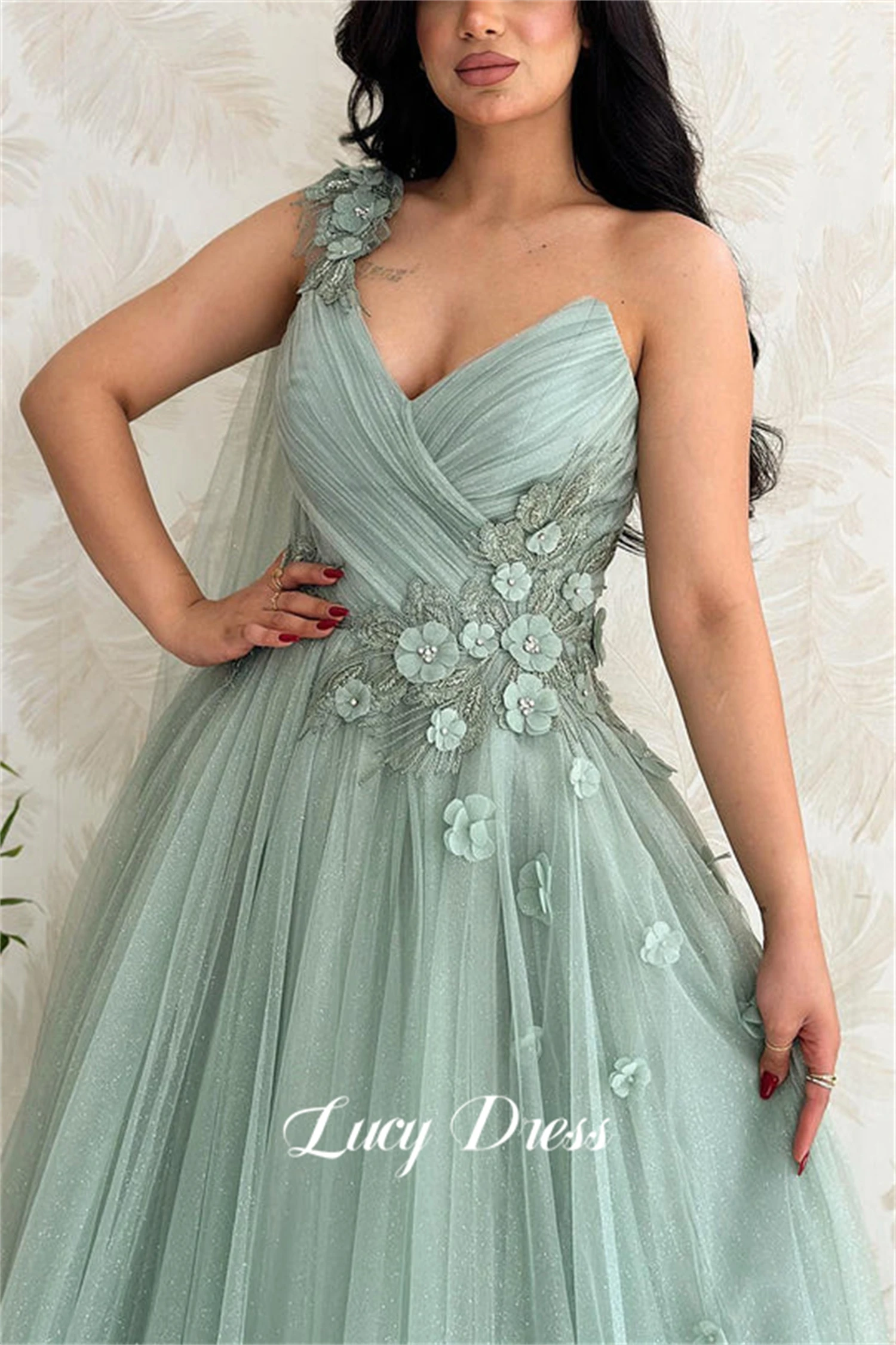 Lucy Jasnozielona suknia wieczorowa Mesh Grace Eid Al-fitr Line A Prom Dresses 2024 Suknie balowe Formalne wesele Długie dostosowane