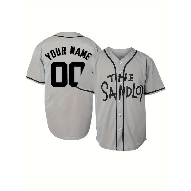 Camisa de beisebol personalizada com nome e número, camisa esportiva solta bordada respirável de manga curta masculina para treinamento de equipe The Sandlot