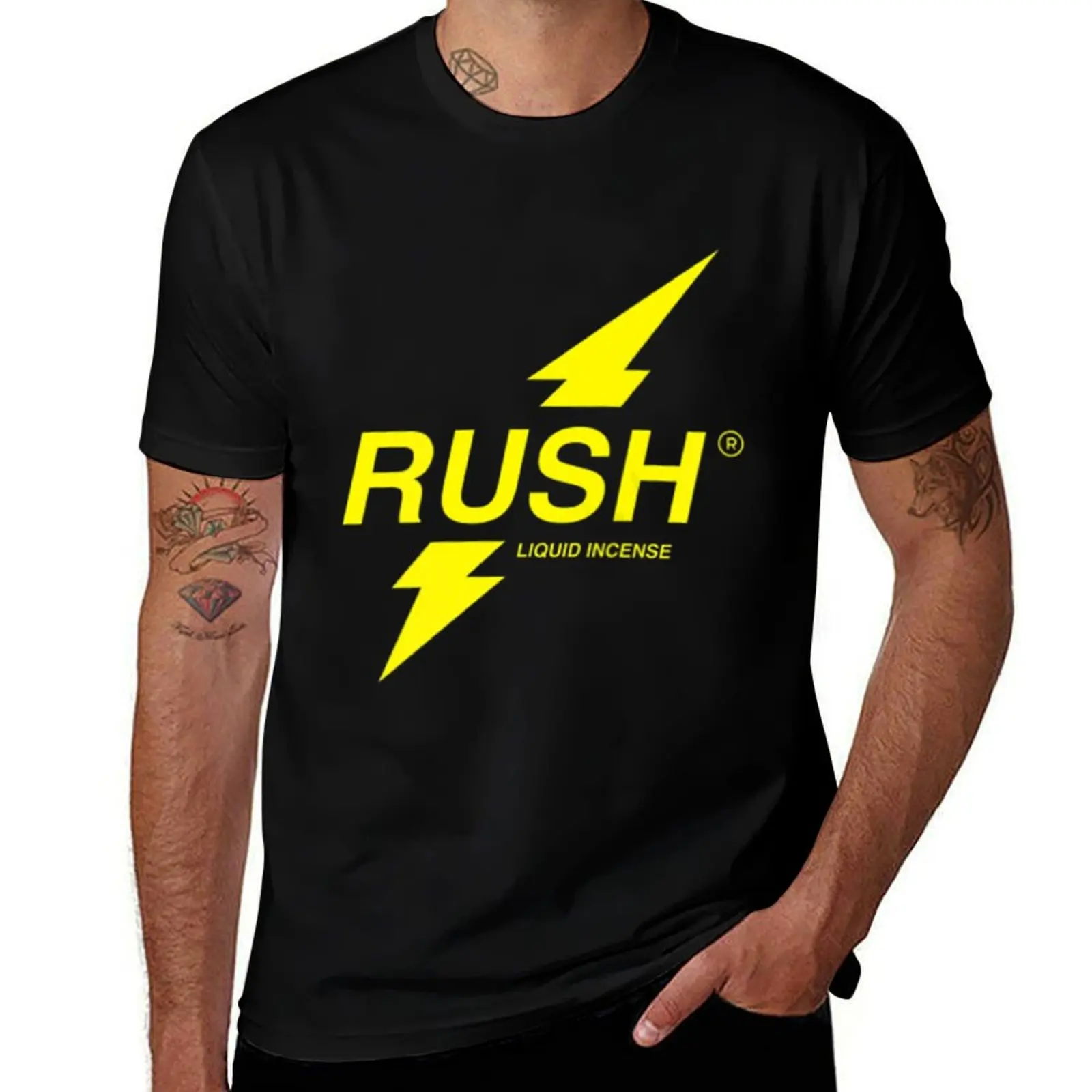 Mens Rush Poppers Liquid Incense The Original Gay Bottom Chest T-Shirt cotton t shirt man T-Shirt