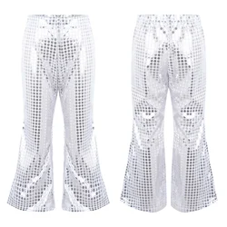 Kids Boys Girls Flared Pants Jazz Disco Modern Dance Costume Shiny Sequins Bell Bottom Trousers for Stage Performance Pants