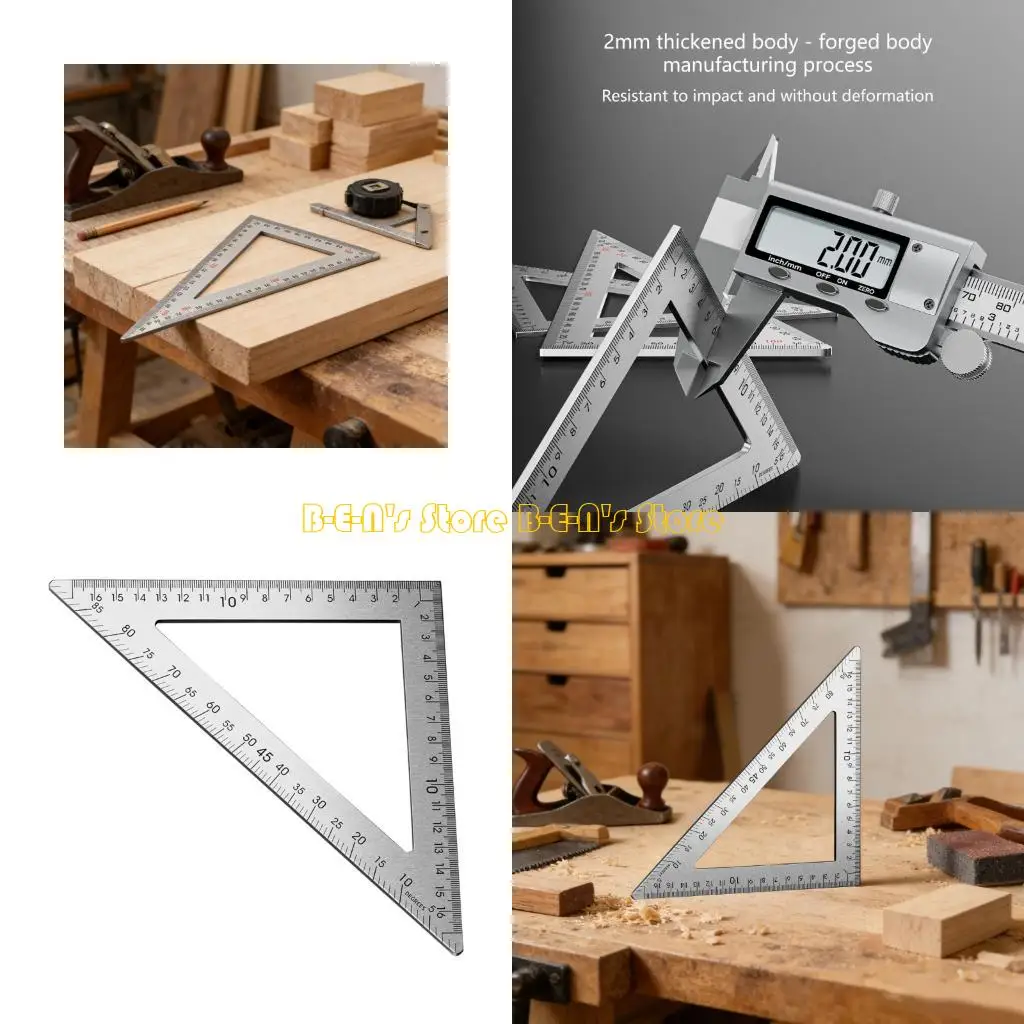 Y1AD Stainless Steel Carpenter Square Double Side Scale Triangular Ruler for Precise Layouts in Woodworking