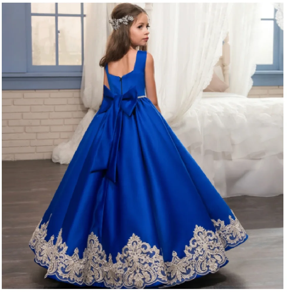 

Elegant Ball Gown Fashion Flower Girls Dresses Scoop Bow Neckline Zipper Back Pageant First Communion Gowns Wedding Birthday