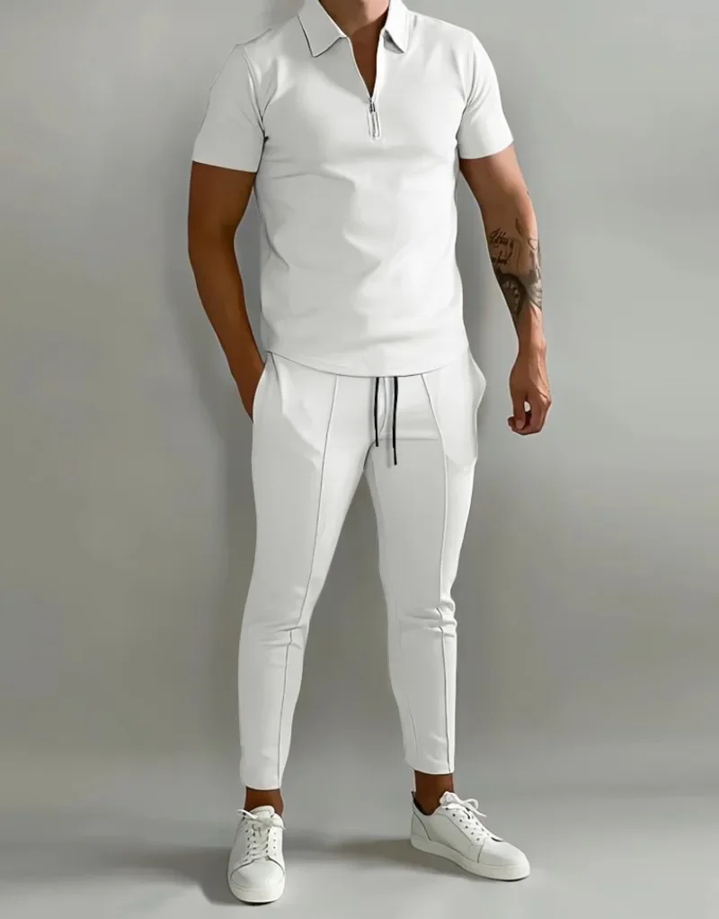 Spring And Summer Mens Sets Lapel Short-Sleeved Polo Shirt Sports Pants 2-Piece Suits For Men