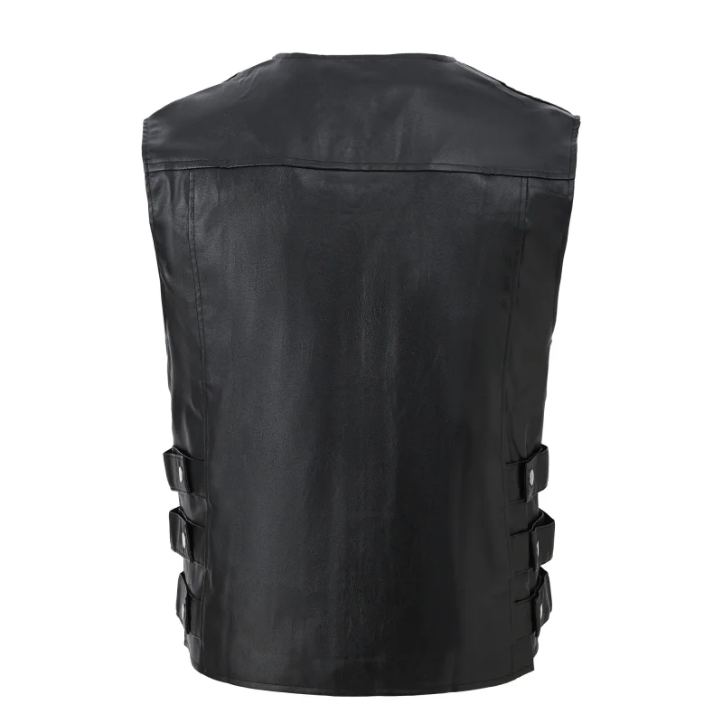 Men's Fashion Leather Biker Vests High Street Punk Style Motorcycle Rider Waistcoat For Male Sleeveless Jacket