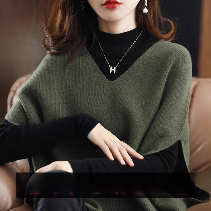 

Вязаный свободный женский жилет из чистой шерсти Batwing Sve Sweet Sle Faionable, удобный шерстяной жилет, весенний сезон