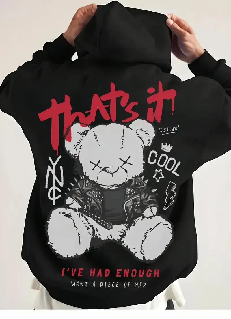 

Trend Bear Graphic Printing Autumn and Winter Cotton Men's and Women's Hoodies Outdoor Street Sports Training Brand Trend