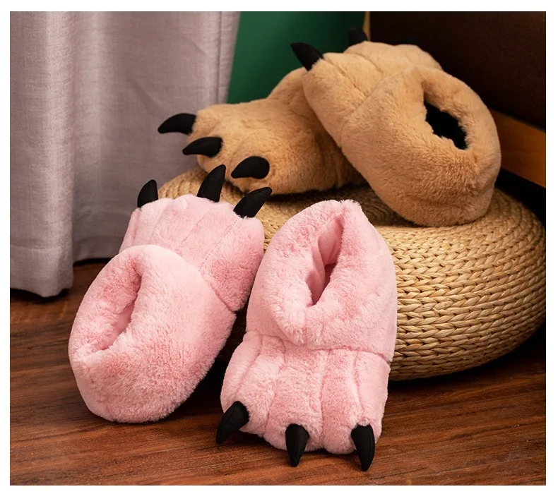 2026 Chunky Warm Bear Paw Slippers for Home Women Creative Funny Slipper Soft Plush Cute Cartoon Girls Indoor House Floor Shoes