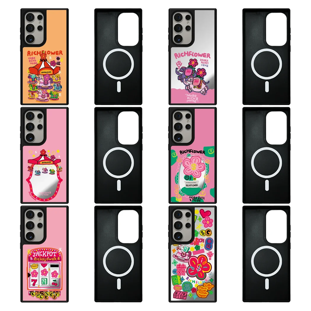 

Cartoon Flower Rich Pattern Mirror Surface Case for Samsung Galaxy S26 S25 S24 S23 Ultra S26U S24+ S25+ S26 Plus Protective Case