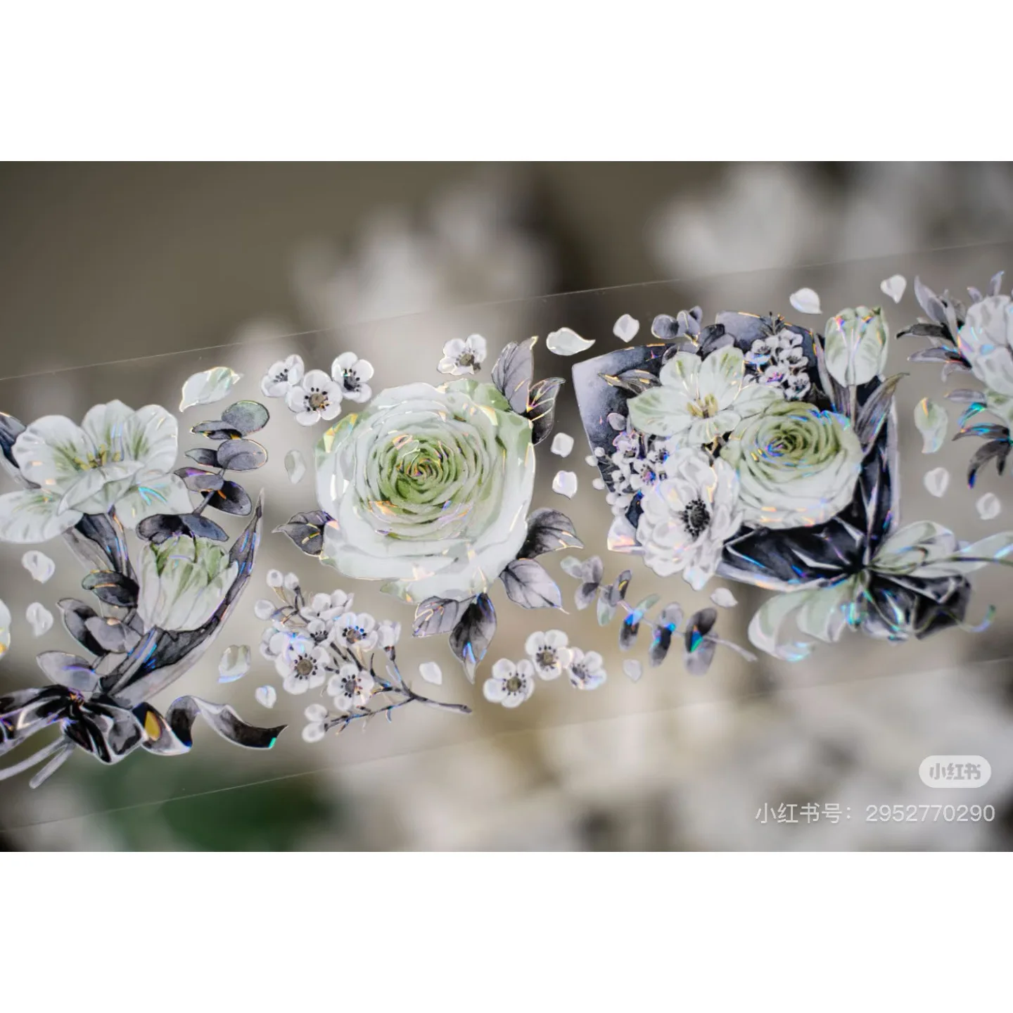 

green black Floral Washi Shiny PET Tape