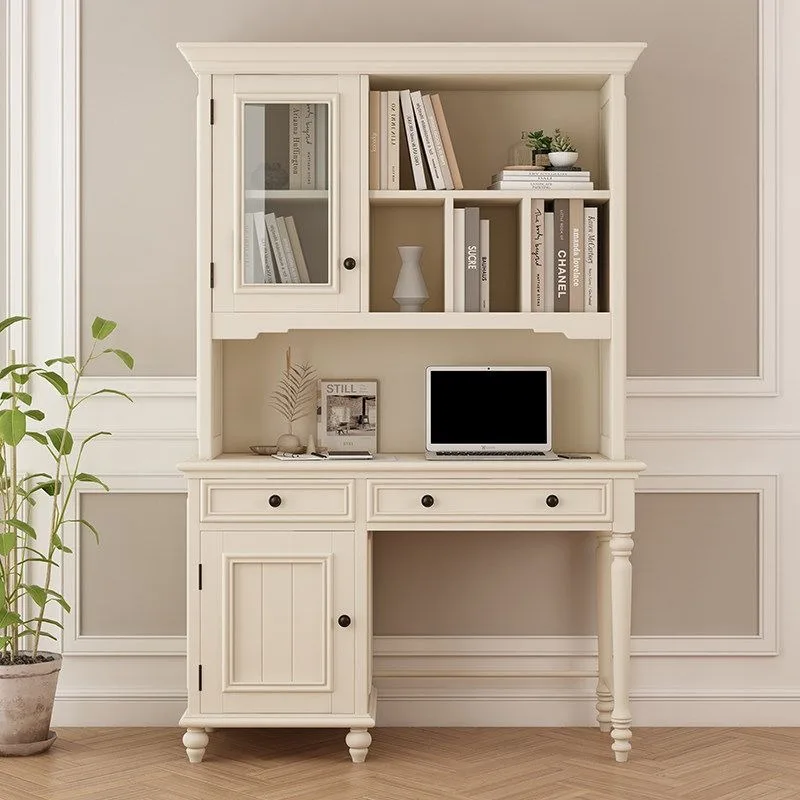 American all-solid wood desk bookshelf combination, simple household small apartment learning desk computer desk integrated