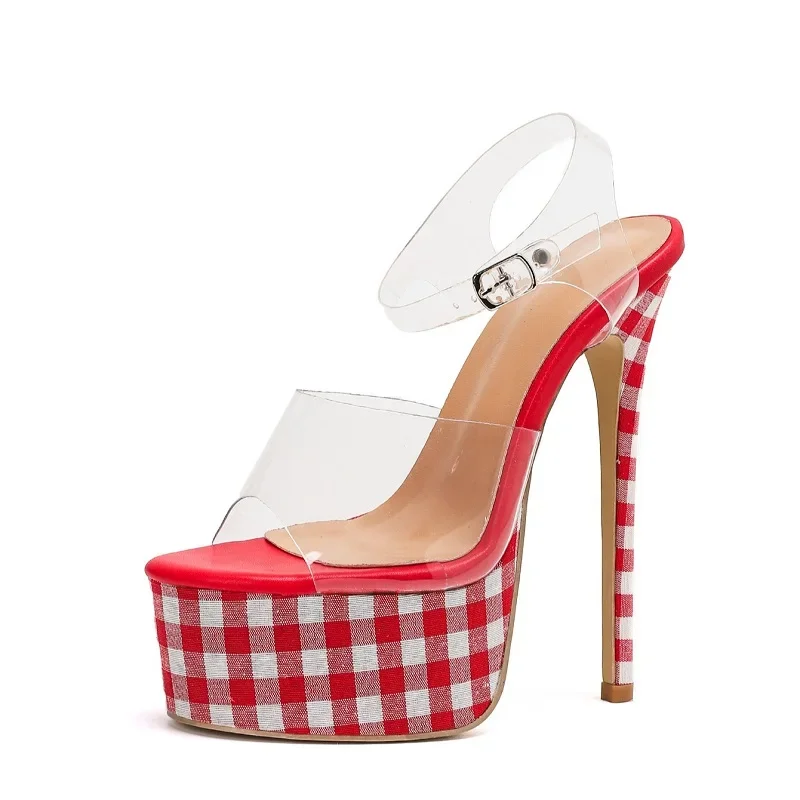 Aneikeh 2026 Summer Sexy PVC Transparent Buckle Strap Women Sandals Super Stiletto High Heels Banquet Nightclub Prom Shoes