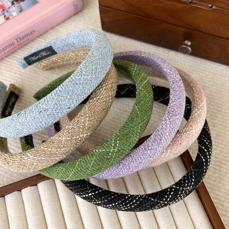 Autumn New Small Fragrant Style Tweed Plaid Sponge Headband for Woman Girls Elegant Hair Hoop Hair Band Fashion Hair Accessories