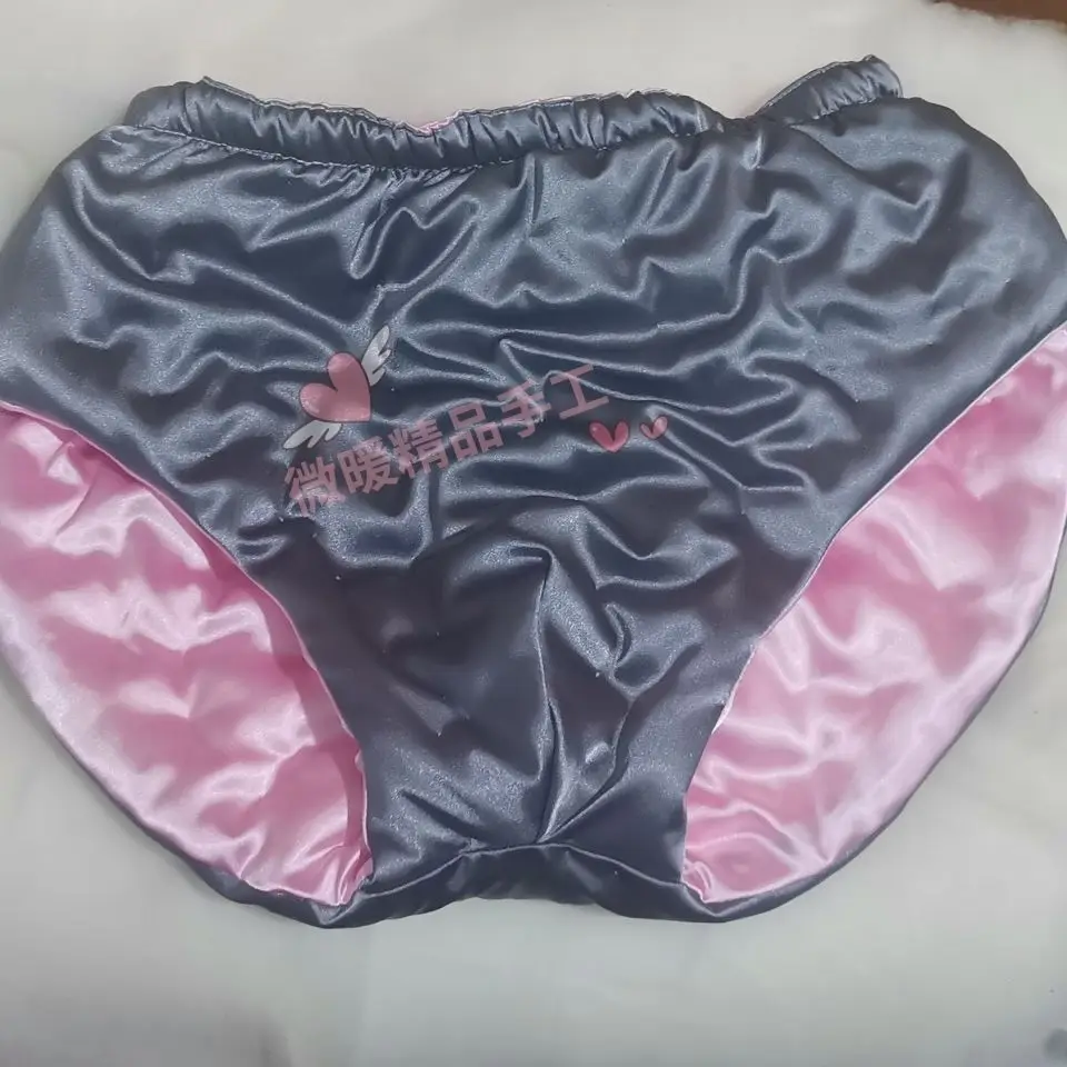 

Autumn Winter Cotton Glossy Ice Silk Satin Lingerie Panties Plus Size Underwear Sexy Medium Waist Briefs