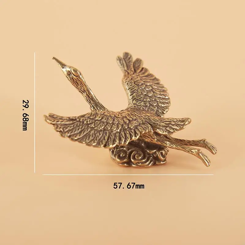 Brass Red-crowned Crane Tea Pet Ornament Office Living Room Spreading Wings Wild Goose Minia