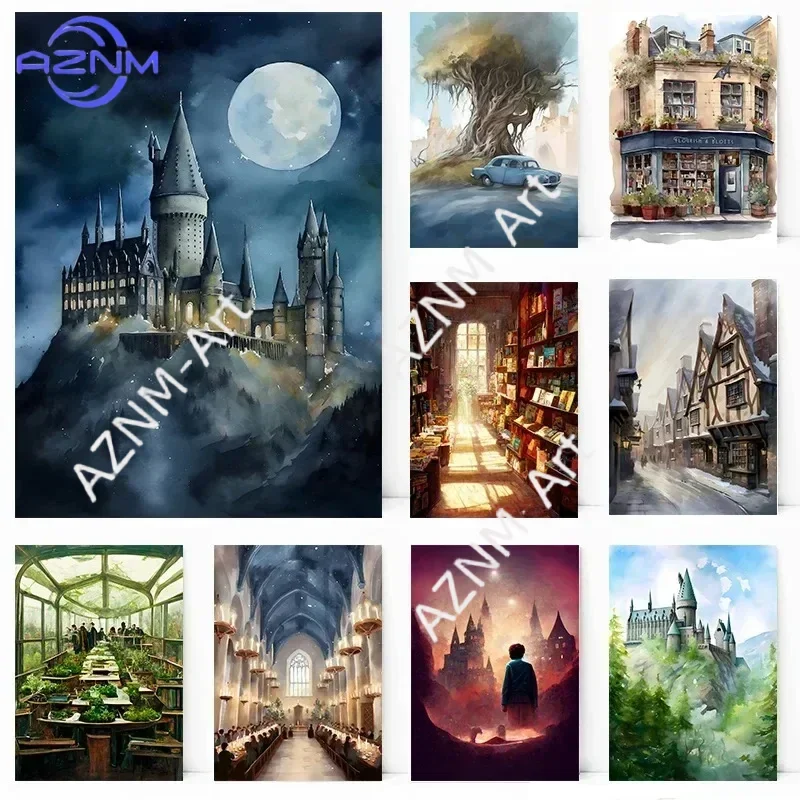 Magic Film School Wizard Owl Castle Academy Leinwandgemälde Wandkunst Bild Leinwandgemälde Wohnzimmer Schlafzimmer Heimdekoration