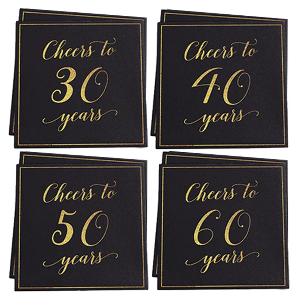 100/200 sztuk 30. 40. 50. 60. urodziny czarne złote jednorazowe serwetki papierowe dla dorosłych dekoracje na urodziny