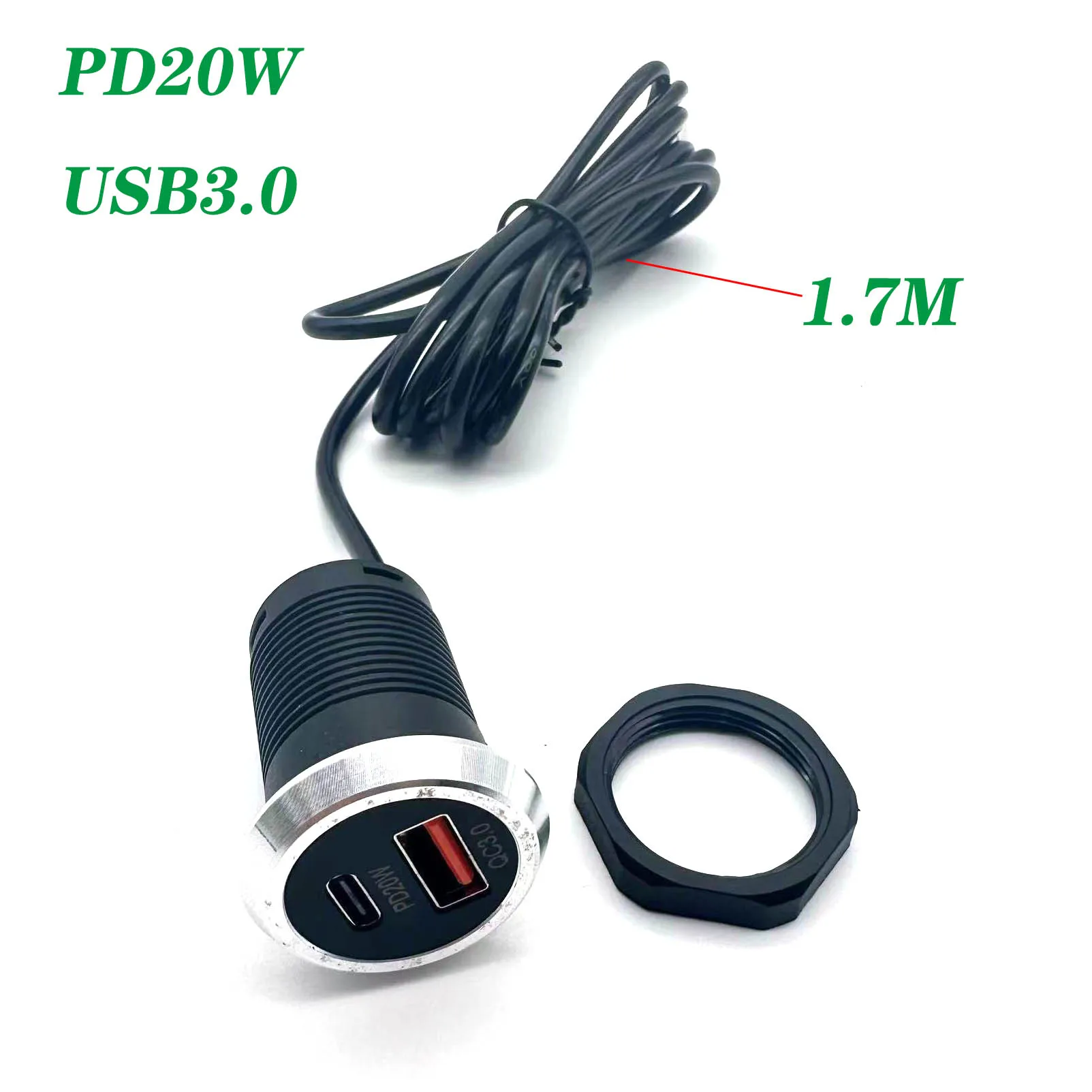Desktop Hidden Integrated USB Charger 5V/3A 1 USB 1 Type-C Mini Fastcharging Car Charger Car PowerEmbedded Socket