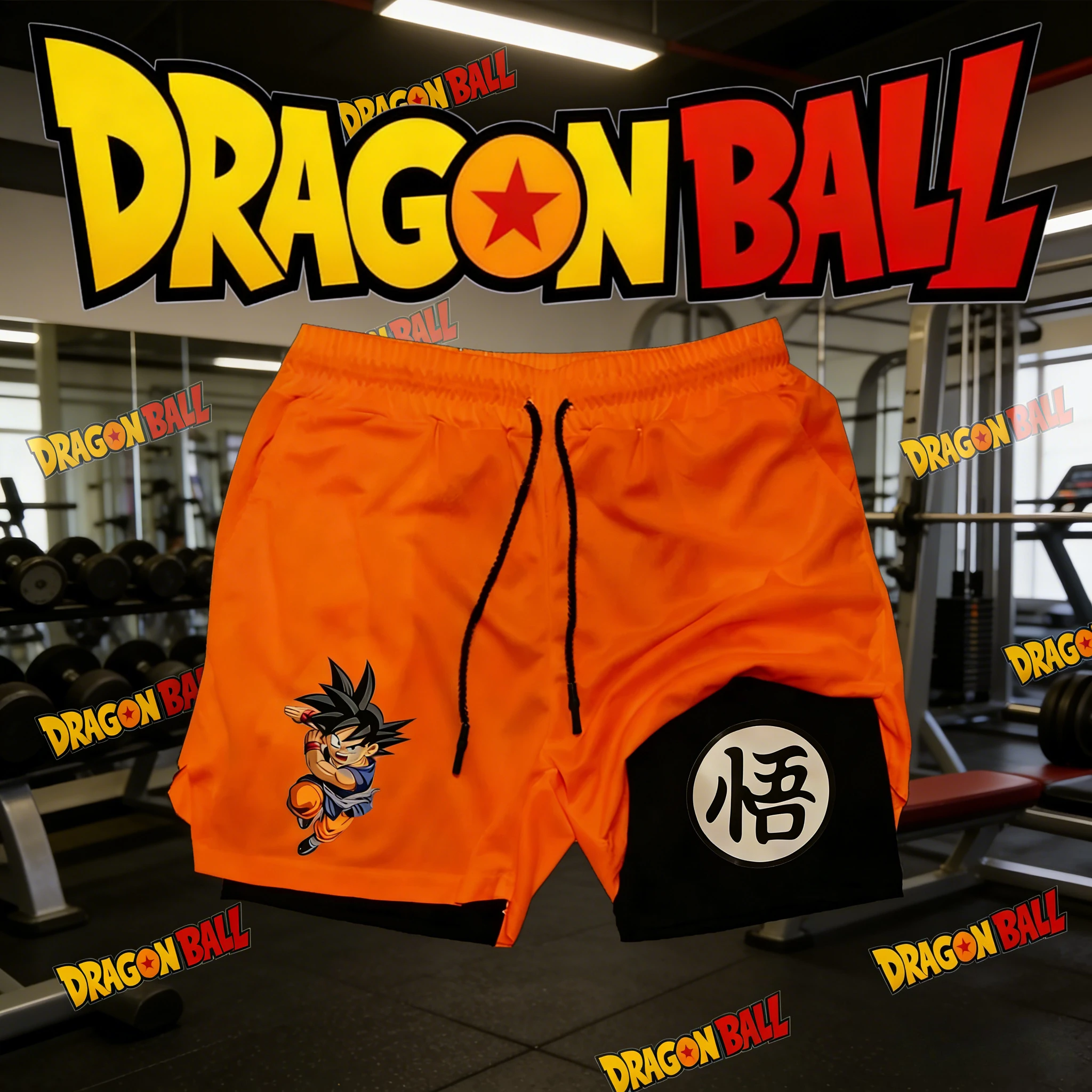 

Летние шорты 2026 с 3D-принтом Dragon Ball (Драгонболл) с символикой Гоку и Гоку-младенца, двухслойные, быстросохнущие, больших размеров, мужские, для фитнеса и тренировок