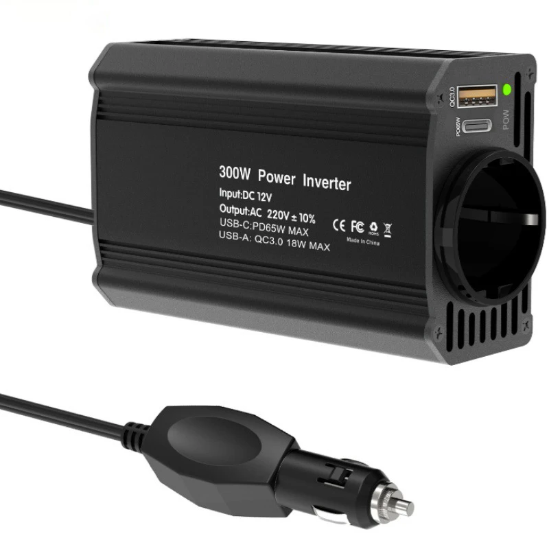 PD65W 300W USB QC 3.0 EU Sockets Car Socket Charger DC 12V To AC 220V Car Inverter with Cigarette Lighter Plug for Road Trips