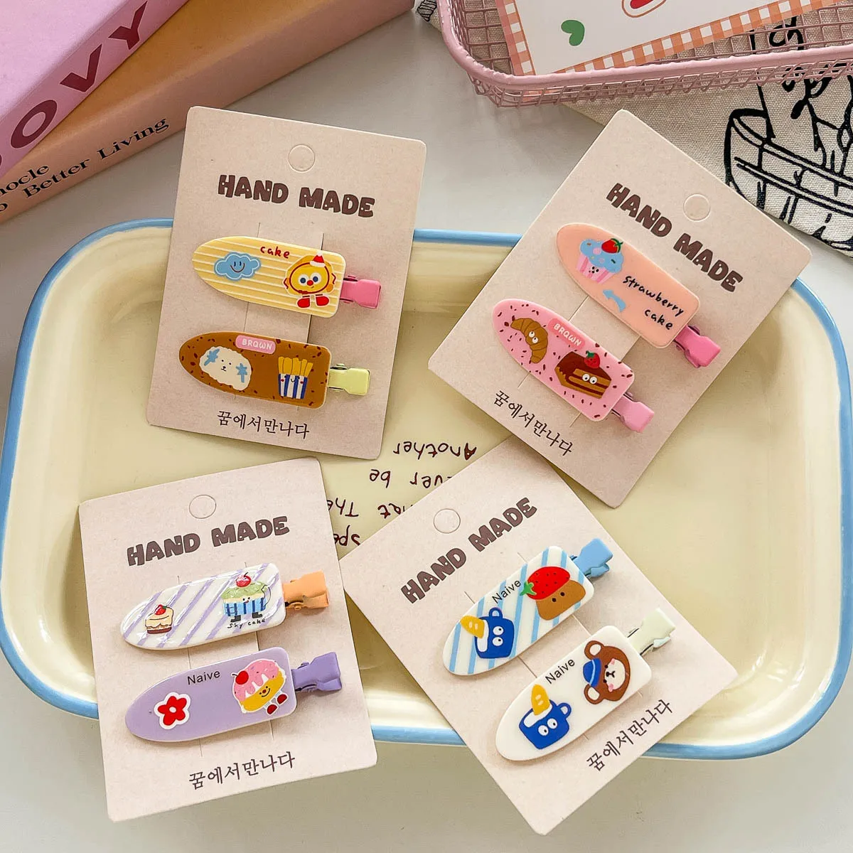 

2pcs Children's Hair Clips Acrylic Animal Cake Seamless Hairpin Cartoon Cute Girl Bangs Side Clip Hairpin Kids Hair Accessories