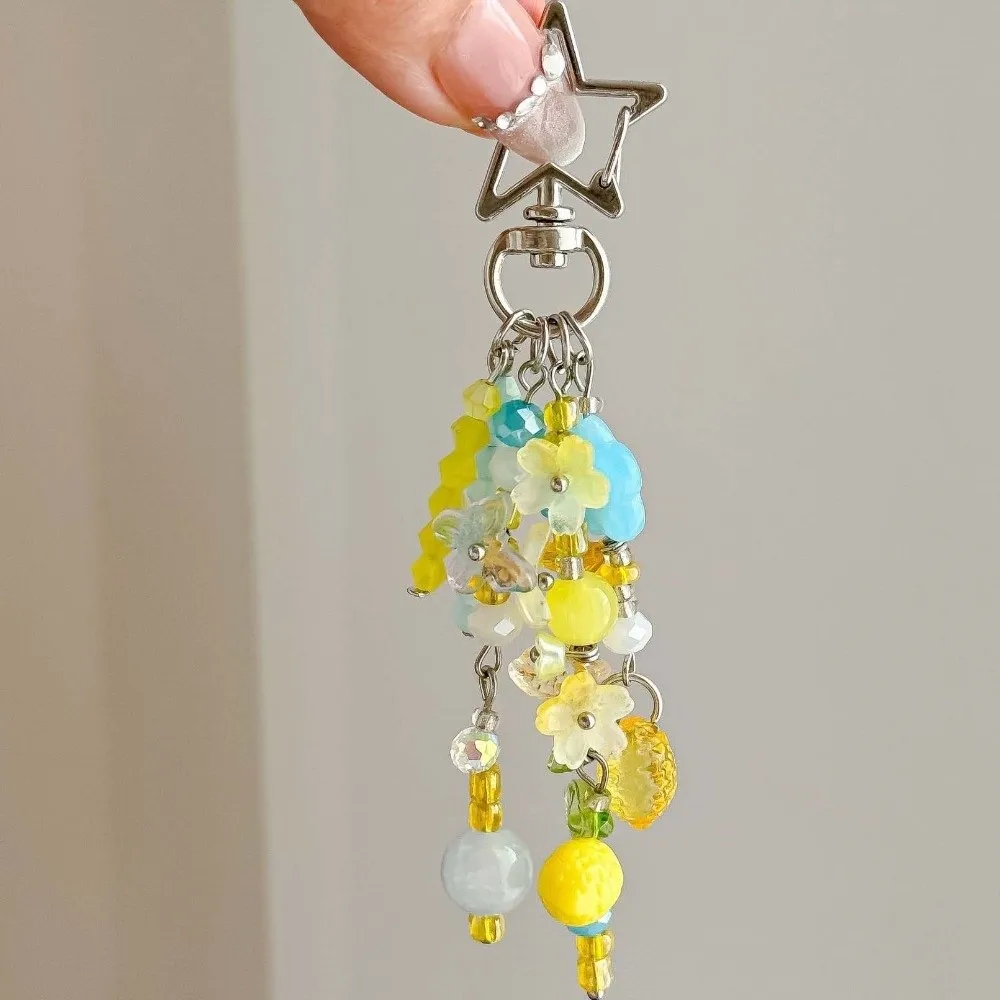 Acrylic Beads Bag Charms Contrast Color Colorful Floral Flower Pendant Five Pointed Star Cute Fruit Beaded Hanging