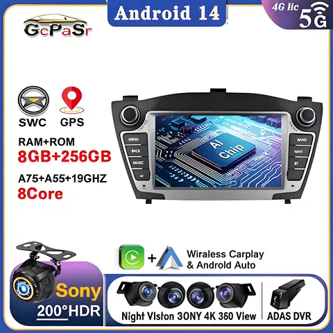 자동 라디오 안드로이드 14 자동차 현대 투손 2 LM IX35 2009-2015 멀티미디어 대시 캠 플레이어 화면 탐색 헤드 유닛 DVD 없음
