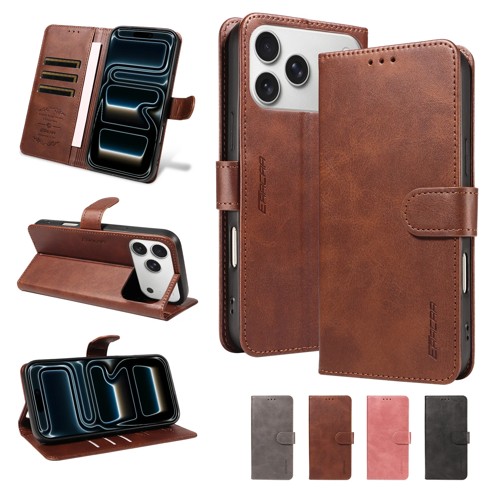Faux Leather Phone Case for Samsung A56 A36 A26 A16 A15 A12 A06 A05 Light Luxury Phone Cover Built-in Stand Card Holder