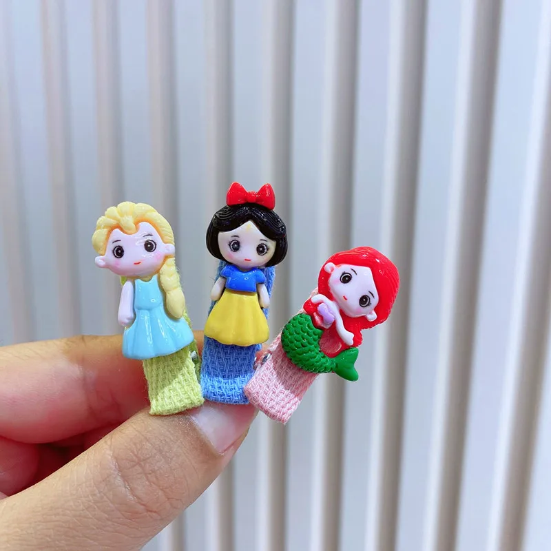 Disney Elsa Princess Cartoon Baby Small Hair Clip Snow Queen Snow White Mermaid Full Package Fabric Hairpin Girls Hair Clip