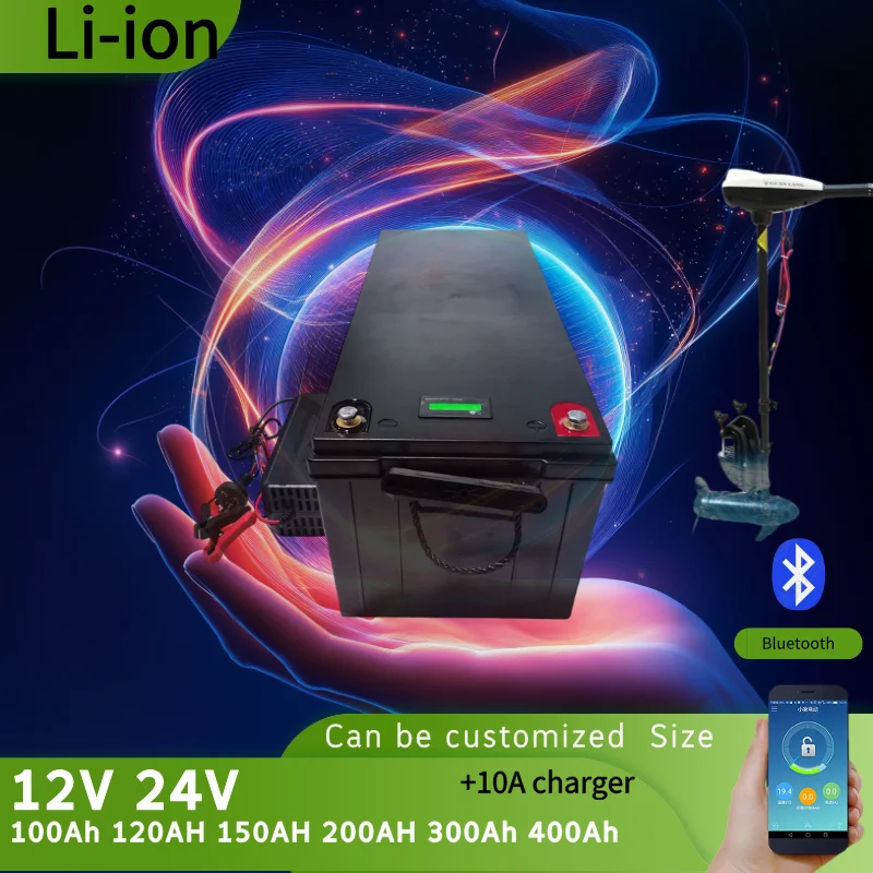 12V 24V 100Ah 120AH 150AH 200AH 300Ah 400Ah Li-ion lithium iron phosphate battery pack bluetooth BMS for boat solar system