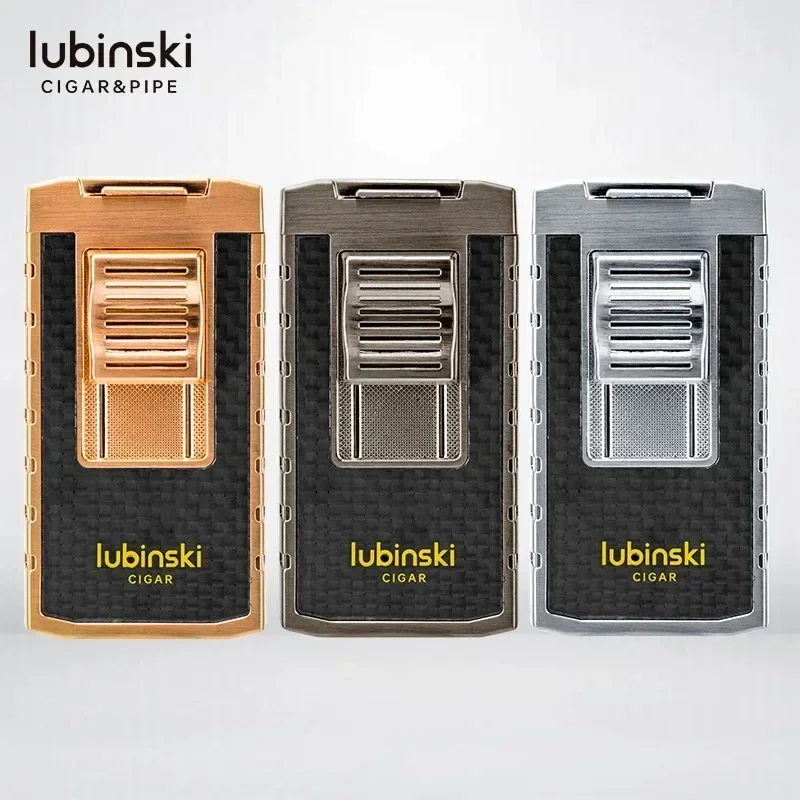 LUBINSKI Outdoor Metal Cigar Turbo Lighter Portable Blue Double Flame Torch Jet Butane Gas Windproof Lighter Men's High-End Gift