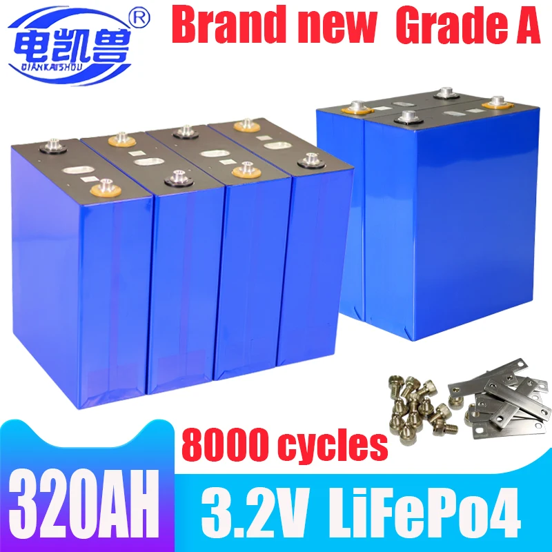 

New 1-64pcs A-grade 3.2V 320Ah Lifepo4 rechargeable lithium phosphate travel solar camping car battery 12V 24V battery tax-free