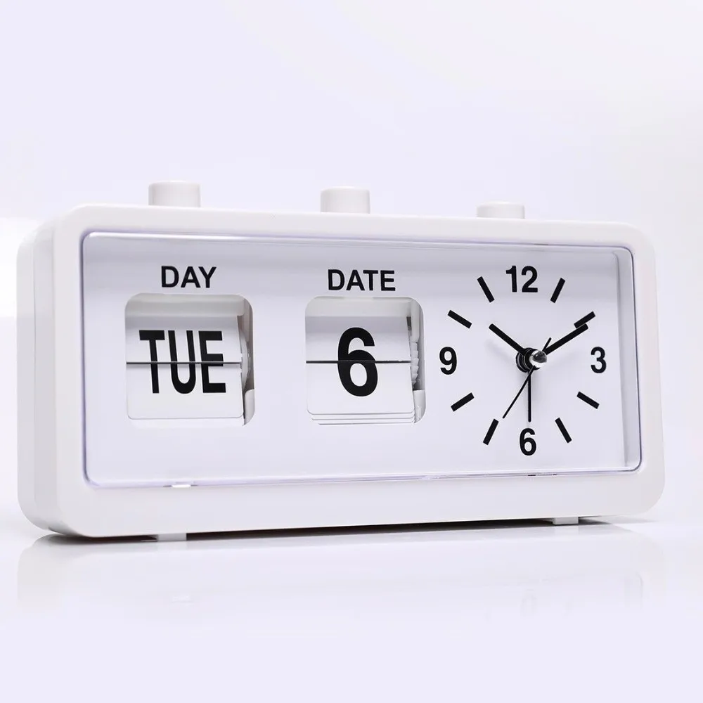 Electronic Manual Page-flipping Calendar Clock Vintage Date Week Mechanical Alarm Clock Multifunctional Desktop Display