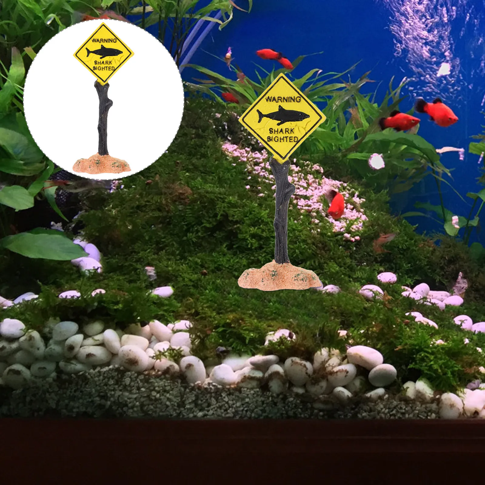 Aquarium Warning Sign Resin Ornament Fish Tank Decoration Mini Street Sign Aquascape Landscape Decor