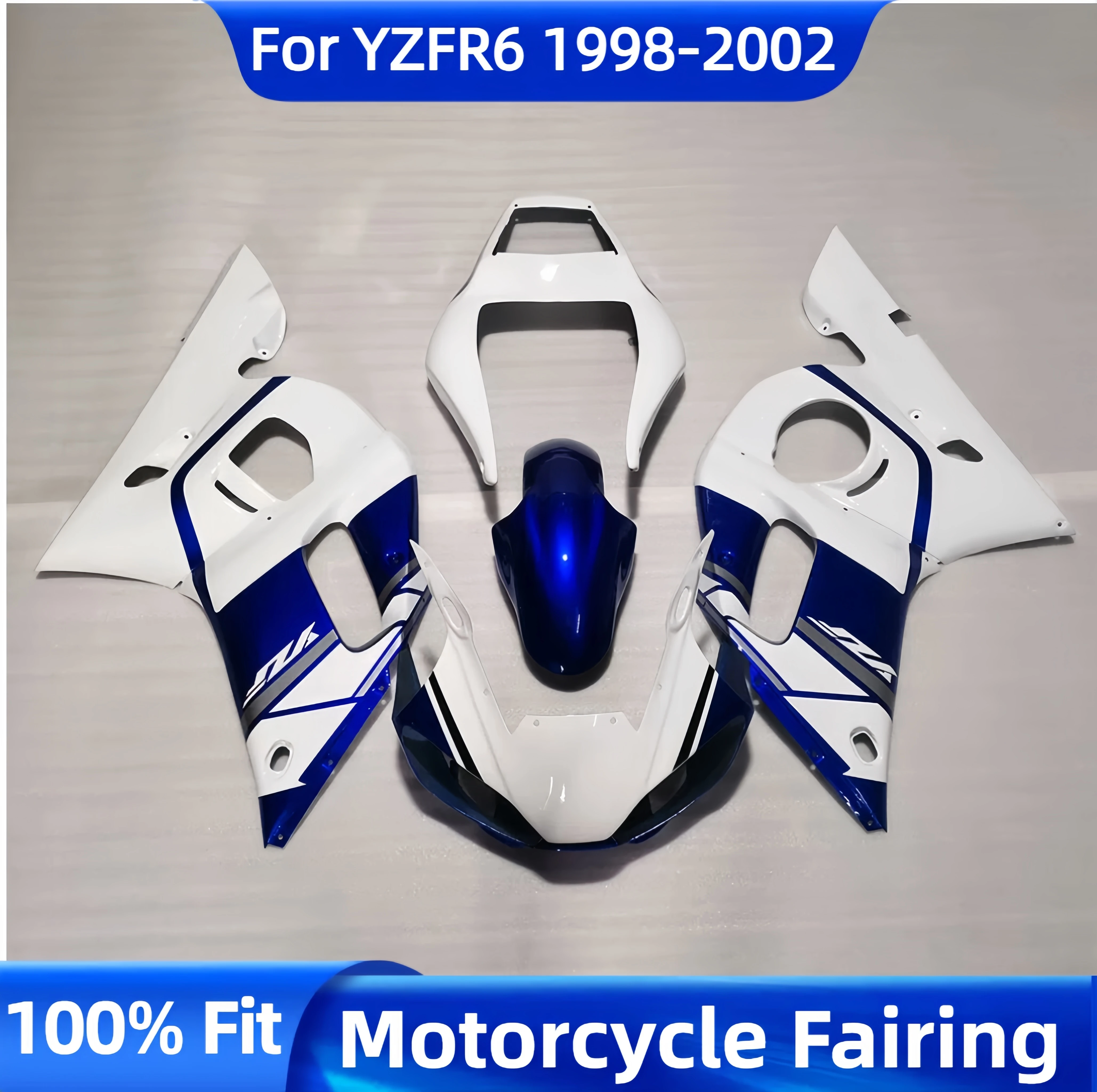 Hey-High grade ABS fairing kit for YZF-R6 1998-2002 white blue YZF R6 bodywork fairings set 98 99 00 01 02 for Yamaha