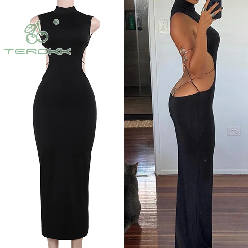 

Sexy Backless Maxi Dresses For Women Summer Turtleneck Sleeveless Elegant Bodycon Halter Long Dress Casual Party Vestidos