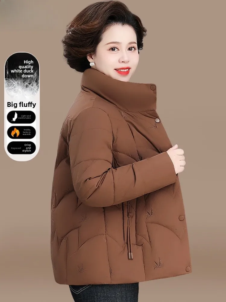 

Warm White Du down Jaet Winter Clothes ort Sle for Middle-Aged And ly Women Faionable Loose Fit Polyester Fiber