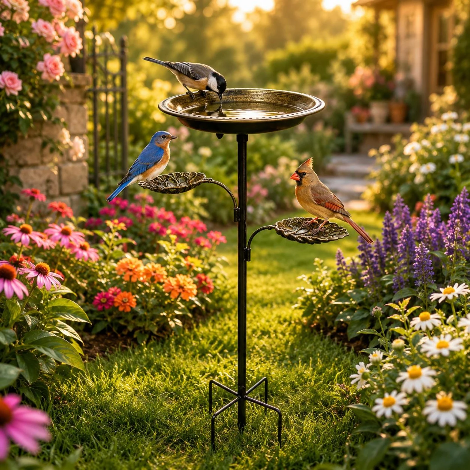 Leaf Tray Bird Feeder Yard Stake Bird Feeder Outdoor Decor Garden Metal view 3