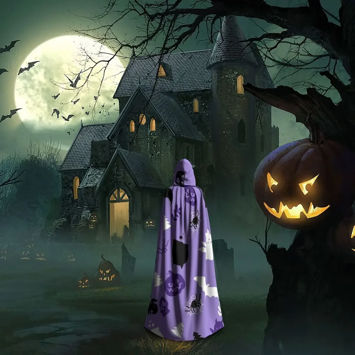 DIY Customized Adult Halloween Hooded Cape With Pictures Suitable For Halloween Role-playing Parties Comic Exhibitions Etc