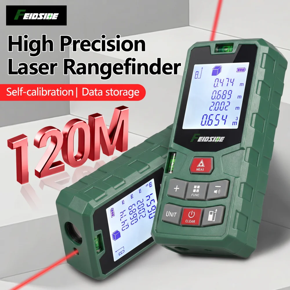 FEIDSIDE 50M/120M Laser-Entfernungsmesser Tragbares Digitales Laser-Distanzmessgerät für Bauarbeiten
