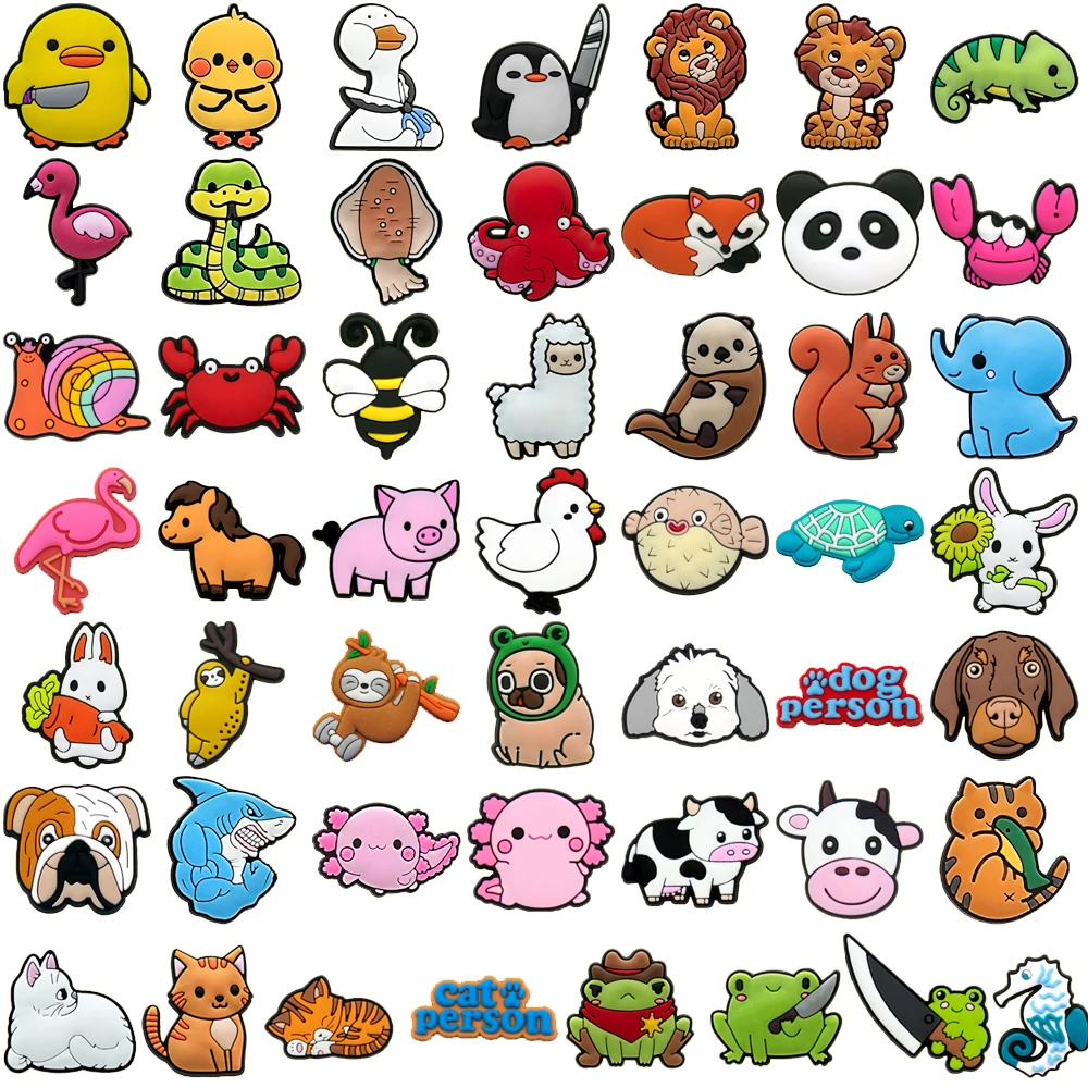 50PCS Animal Shoe Charms Set Cute Cats Dogs Cows Ducks Shoe Accessories Kid Favor Shoe Decoration Fashion Women Men Sandal Decor