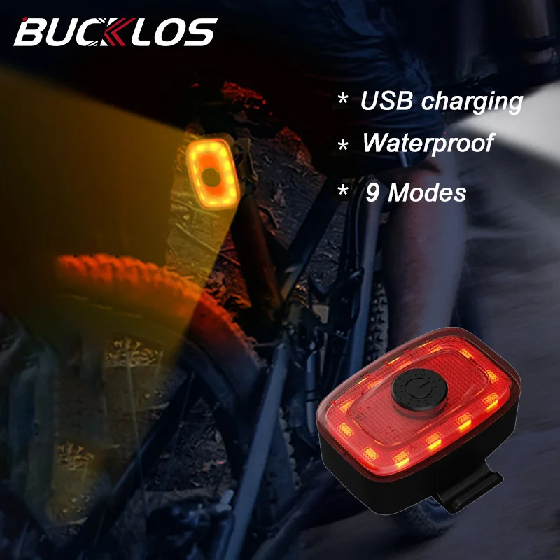 BUCKLOS Bicycle Light 9 Mode USB Rechargeable Road Bike Taillight Bright Cycling Waterproof LED Lamp Accessories