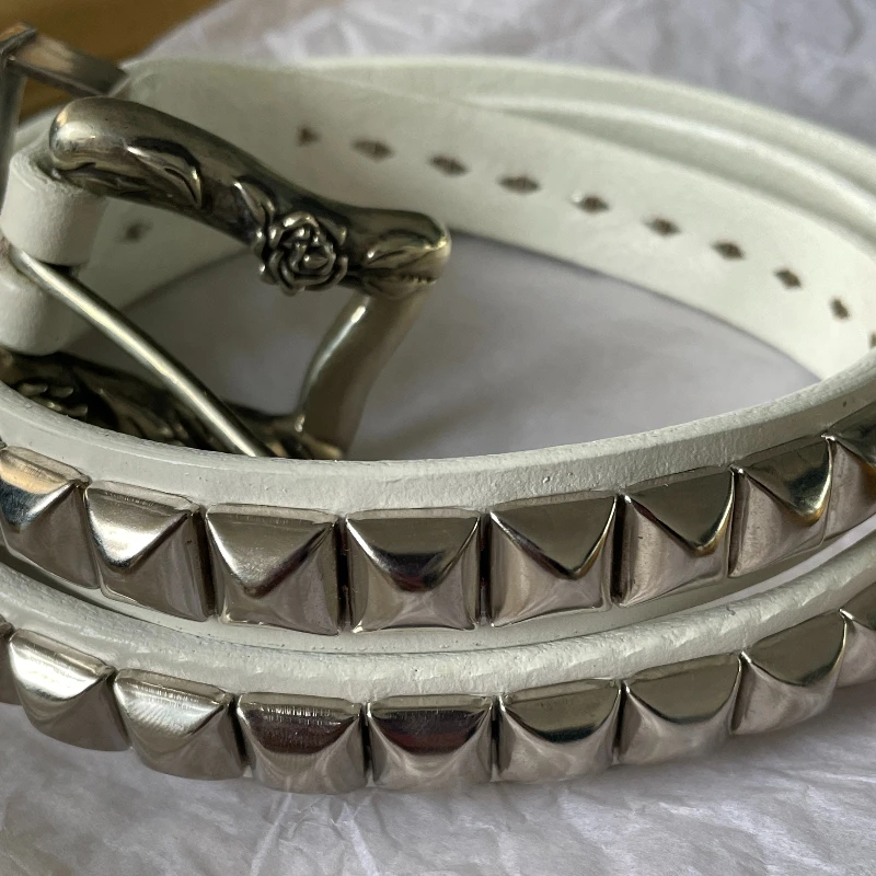 High Street ERD Vintage Punk Style Belt White Rivet Genuine Leather Belts Distressed Carving High Quality Belts