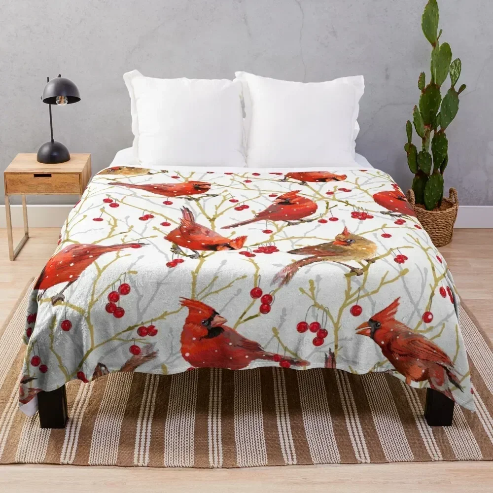 

Winter Cardinals | White Throw Blanket decorative Thermals For Travel Blankets Sofas Of Decoration Soft Plaid Blankets