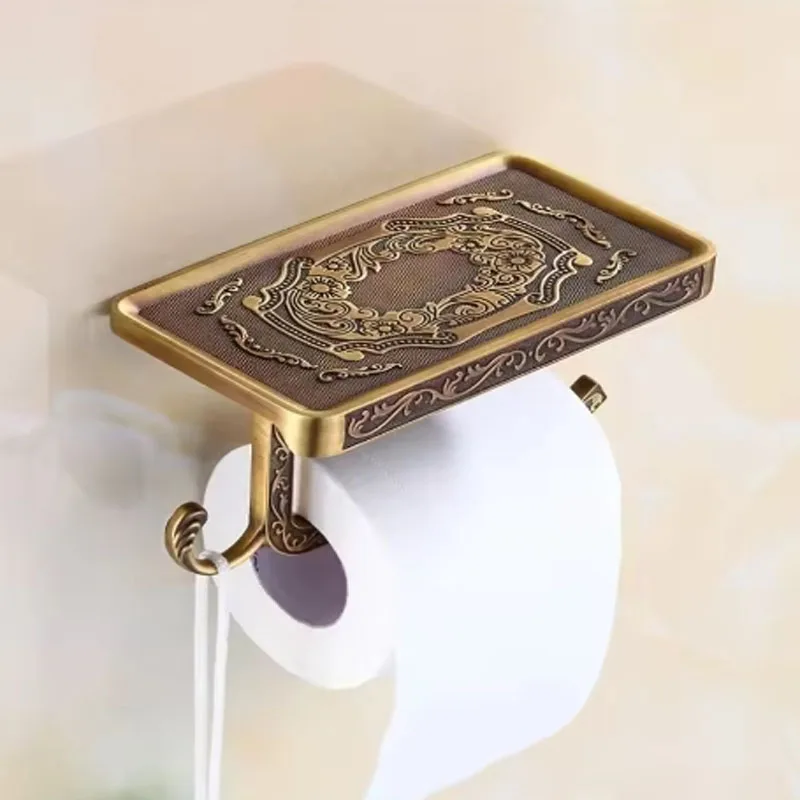 

Toilet Paper Holder Wall Mounted Vintage Classic Bathroom Brass Antique Roll Tissue Box Bathroom Accessories