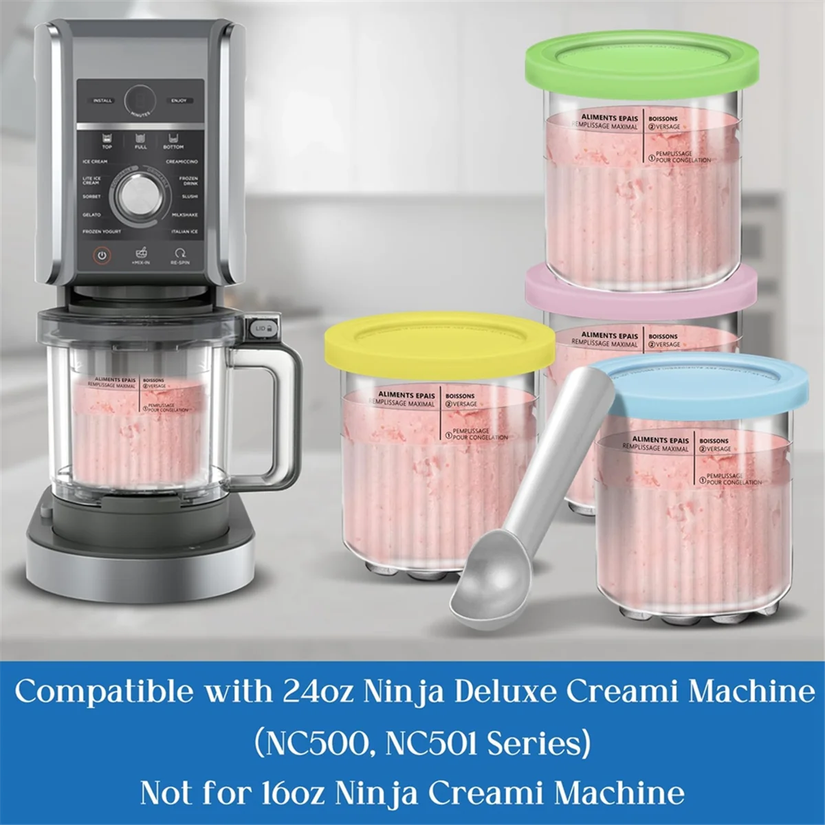 AT53 Ice Creami Pints and Lids Replacement Set 24oz Cups for Creami NC501 NC500 Nc500c, Nc501c Series Ice Cream Maker