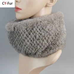 New Russian Women Winter Real Mink Fur Ring Scarves Good Elastic Knitted Natural Mink Fur Scarf Warm Lady Gemuine Fur Headbands