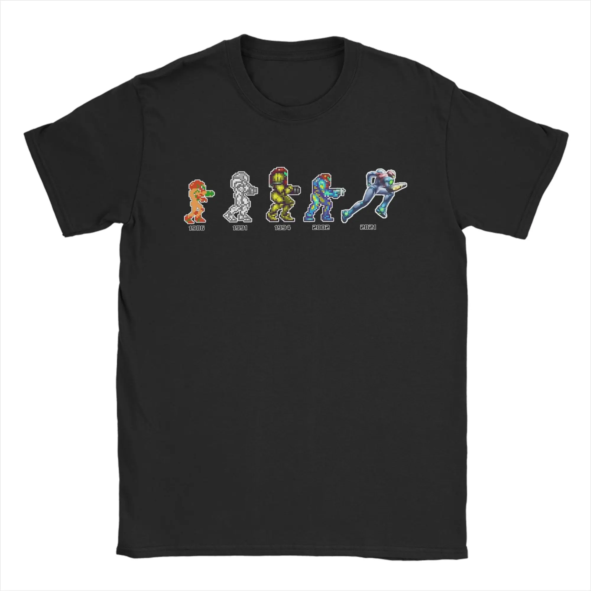 T-Shirt Vintage Samus Evolution Metroid pour hommes, col rond, en coton, à manches courtes, 4XL 5XL